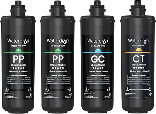 Waterdrop TSA - Filtro de agua de repuesto de 3 etapas, repuesto para sistema de filtración de agua de 3 etapas Waterdrop TSA y TSB, 2PP+GC+CT