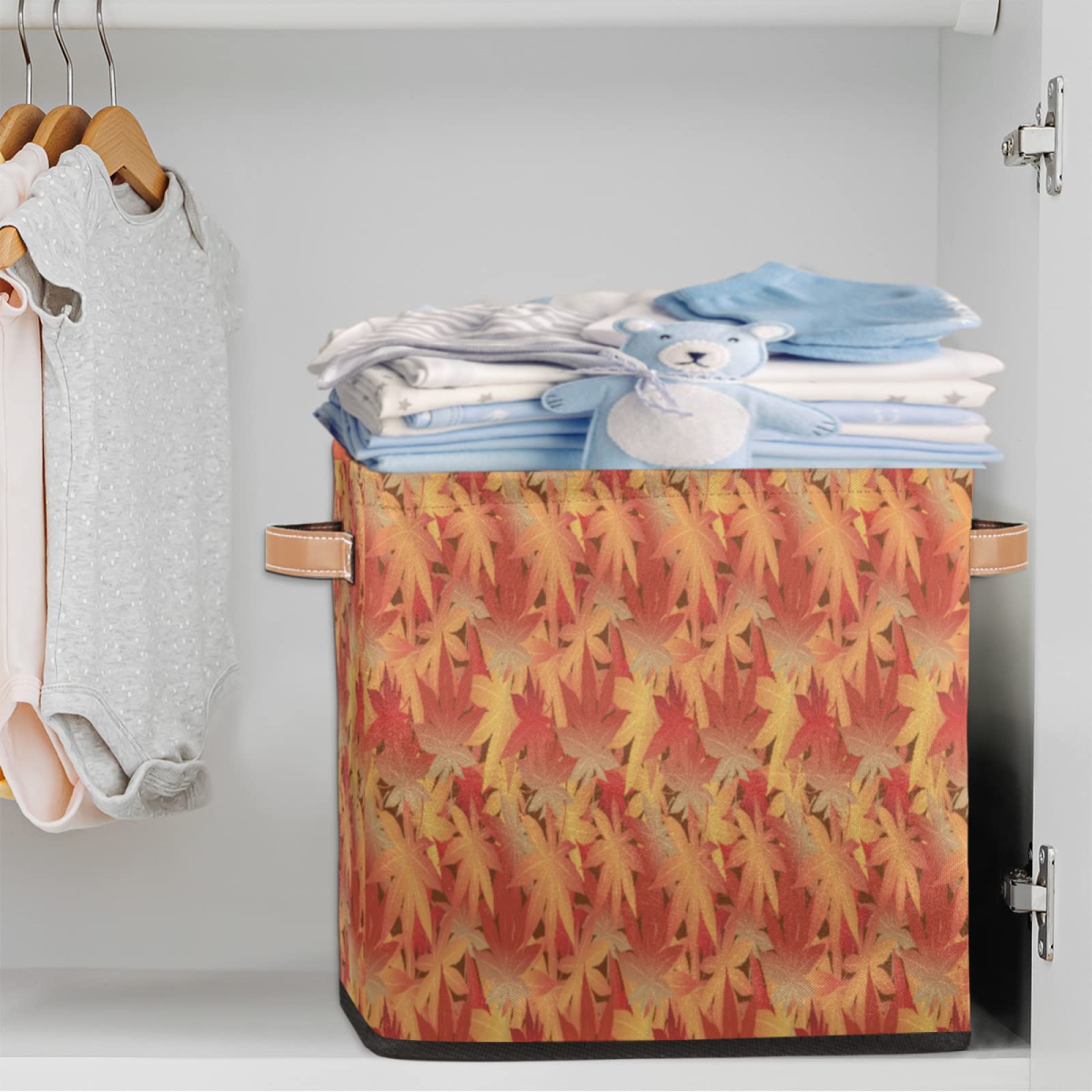 Cesto portaoggetti in stile giapponese orientale con foglie d'acero, cestino decorativo autunnale con manici per armadio, organizer per casa, ufficio, confezione da 2
