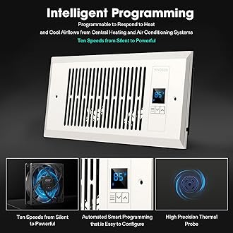 VIVOSUN Quiet Register Booster Fan 4”×10”, Smart Register Vent with Intelligent Thermostat Control, Cooling Heating AC Vent Booster Fan, Matte White