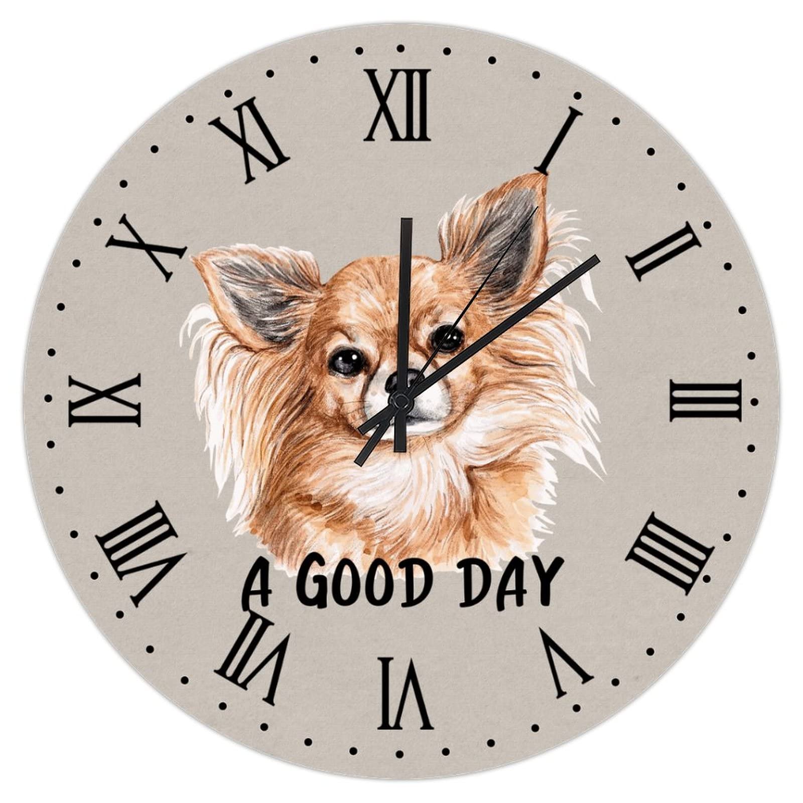 Horloge murale en bois rustique Chihuahua pour décorer la cuisine et le salon