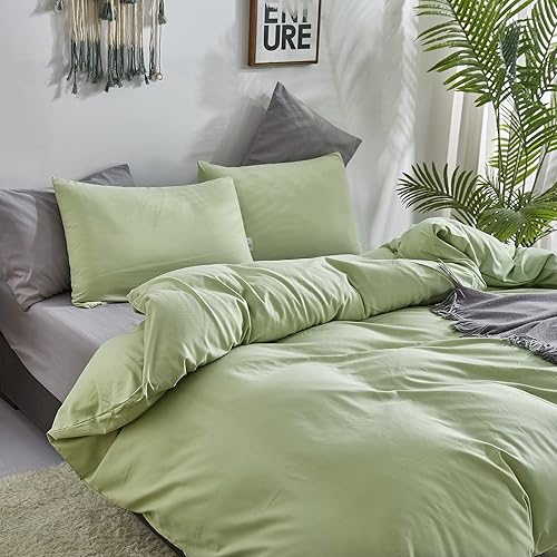 Miniatura 3 de CLOTHKNOW Juego de edredón verde California King, juego de ropa de cama verde salvia, juegos de ropa de cama verde claro, juegos de edredón de cama
