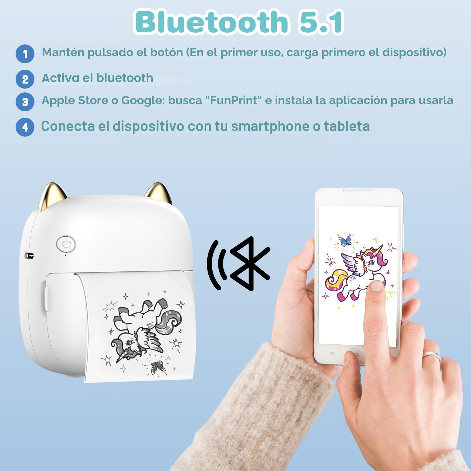 Mini Impresora para Movil, Mini Impresora Termica Fotográficas, Bluetooth Inalámbrico Impresora Térmica con 14 Rollos de Pape, Portátil Impresora Termica,Movil Impresora Fotos,para Fotos Nota