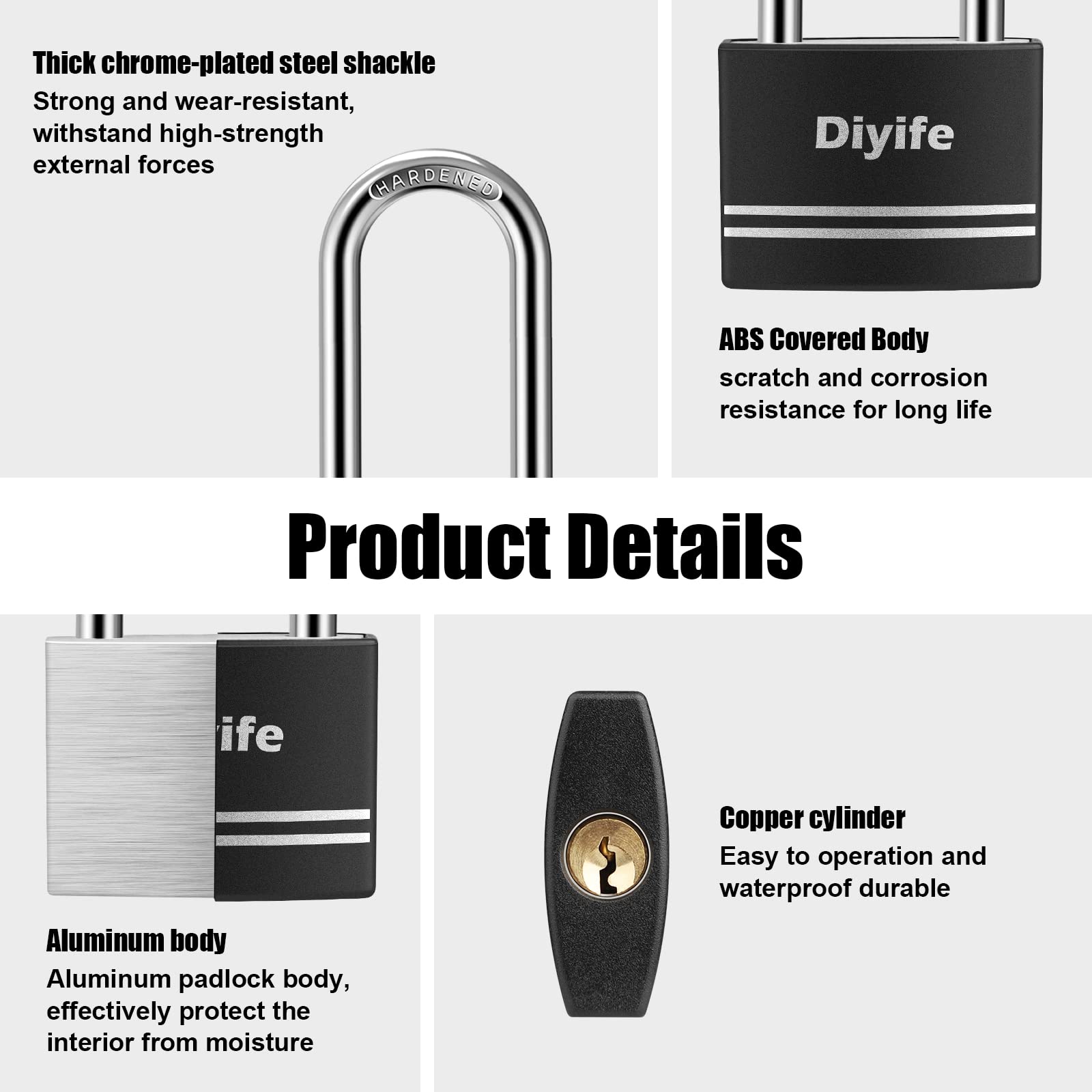 Diyife Locks with Keys, [Aluminum Lock, Waterproof] Locker Lock