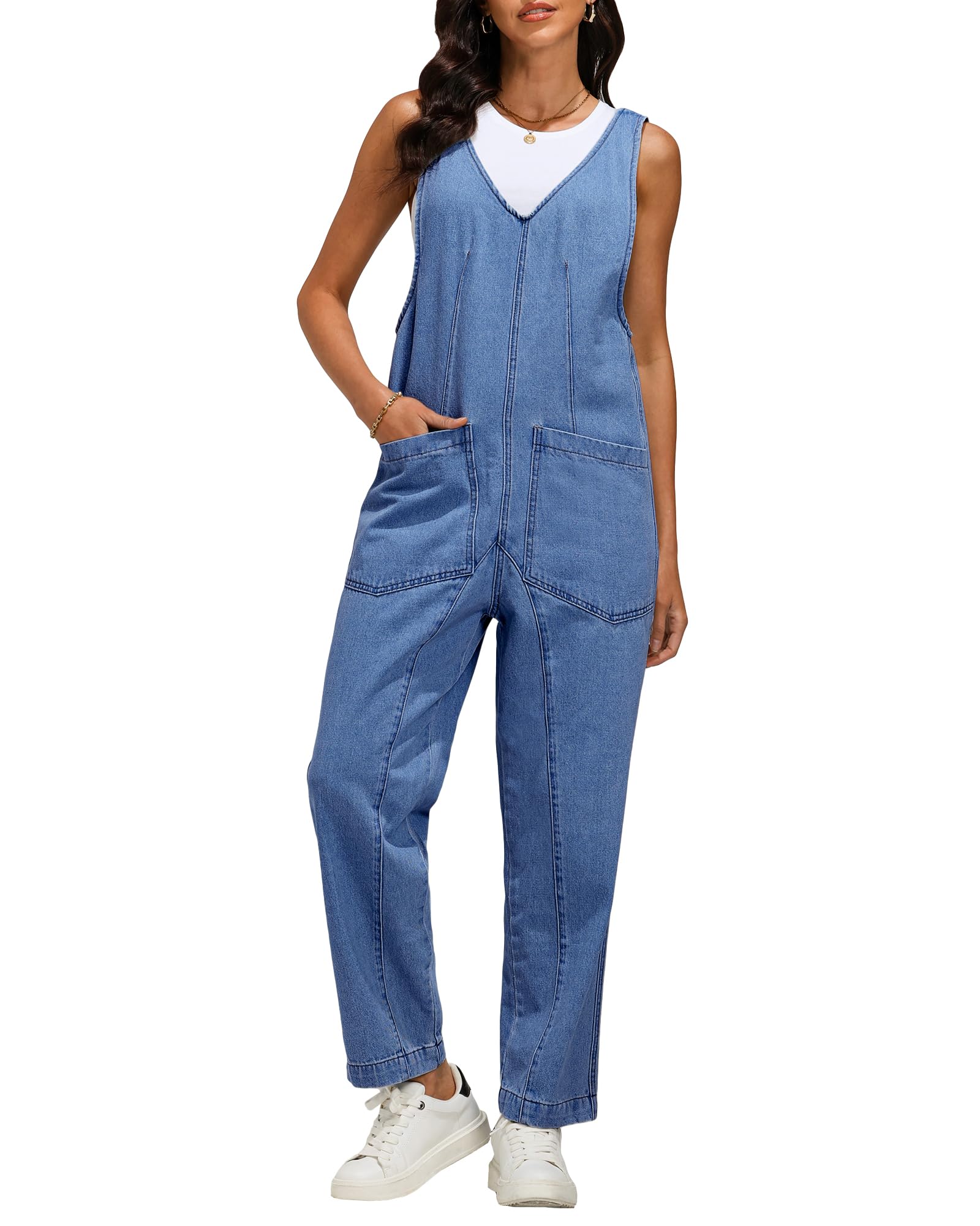 Luvamia Jean Overalls For Women Sleeveless Denim Jumpsuit Casual