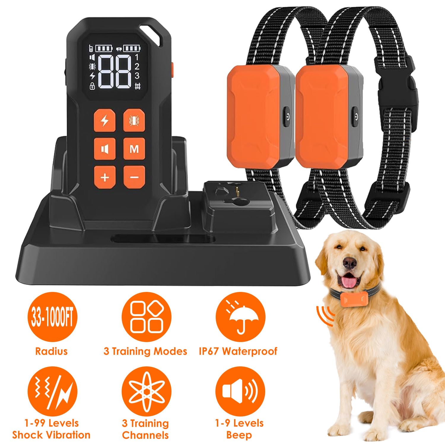 KOCASO Wireless Dog Fence with 2 Training Collar - 2-in-1 Electric Fence for Dogs?IP67 Waterproof Pet Beep Vibration Shock Boundary Containment System for Small Medium Large Dogs