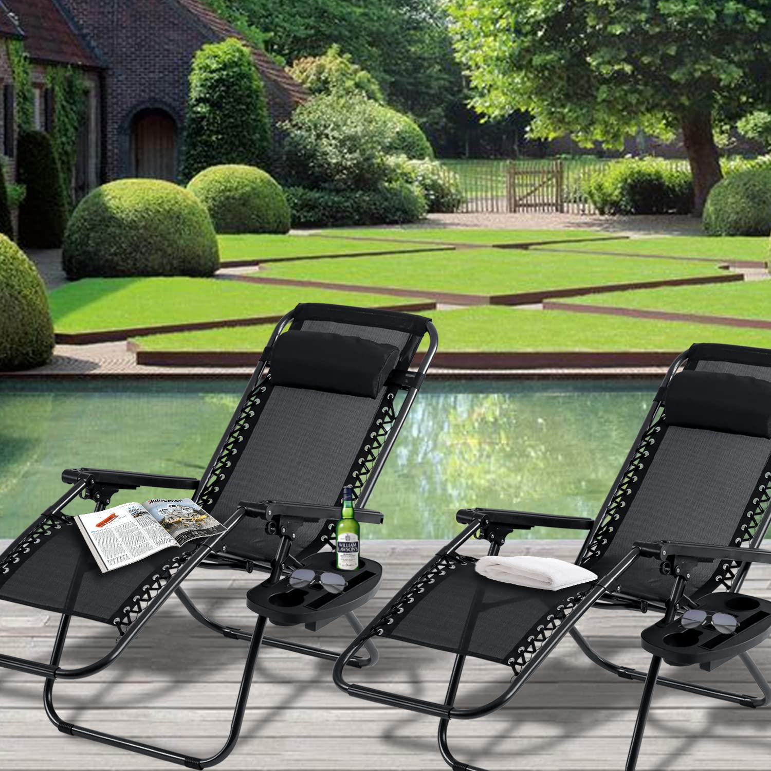 reclining lawn chair with cup holder
