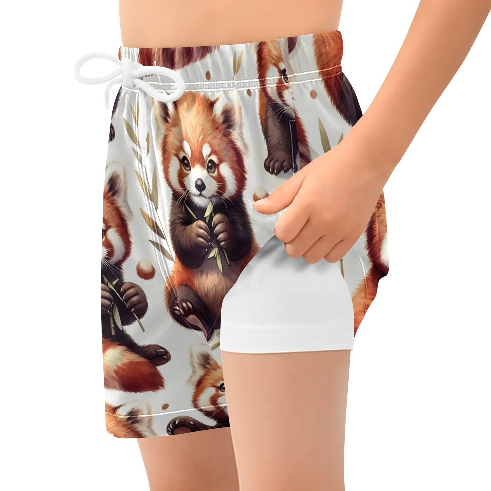 YANENDIE Boy Swim Trunks with Compression Liner Cute Red Panda Boys Swim Shorts Quick Dry Beach Shorts