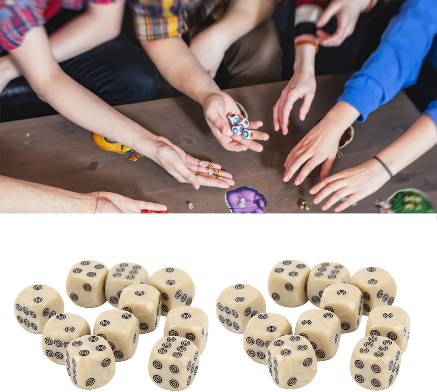 VGEBY 6 Sided Dice Set, 20Pcs White Pearl Grain Circle Dots Six Sided Dice 16mm Standard Game Dice for Table Borad Games Math Teaching Game Accessories
