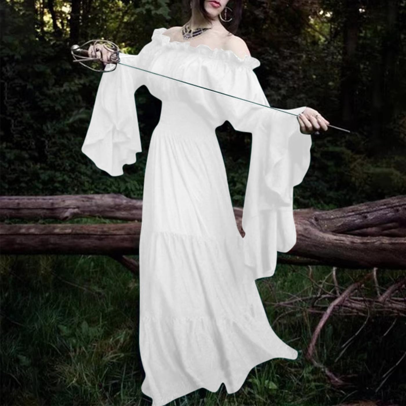 7 Pcs Halloween Medieval Renaissance Witch Dress for Women, Victorian Vintage Gothic Cosplay Fairy Costumes