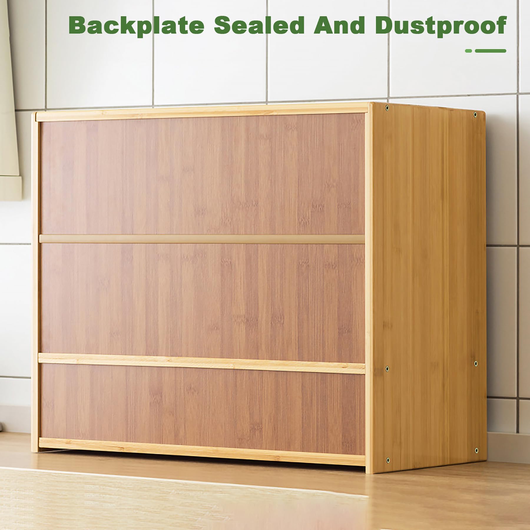 Armadio da cucina a 2 ripiani in bambù a doppio strato, con ripiani e ante rimovibili, per dispensa, camera da letto, soggiorno, credenza naturale nizer, 67 cm