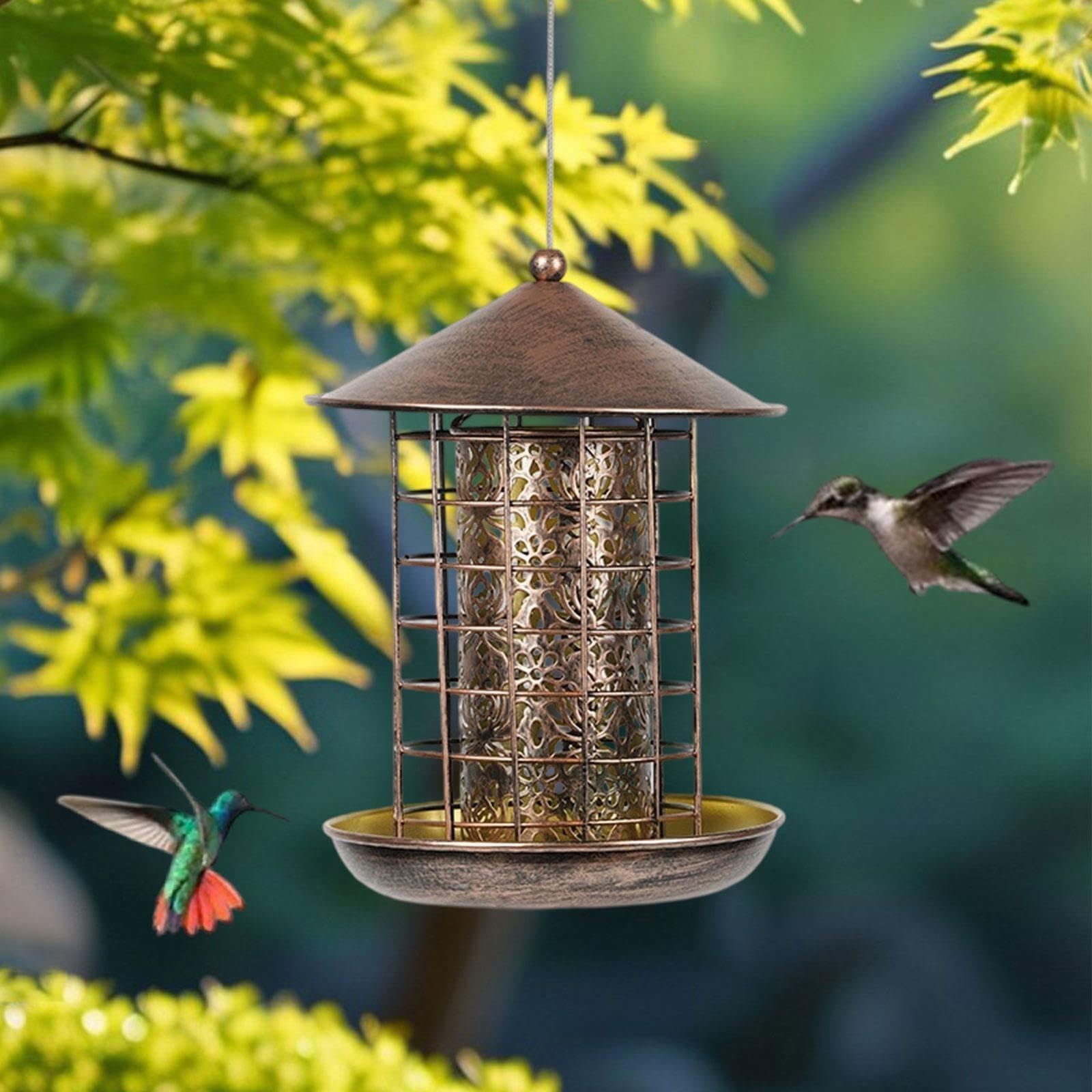 LOVIVER Mangiatoie per Uccelli da Esterno, mangiatoia per Uccelli Selvatici sospesa, Facile da Pulire e riempire, mangiatoia in Metallo per Cortile, terrazza,