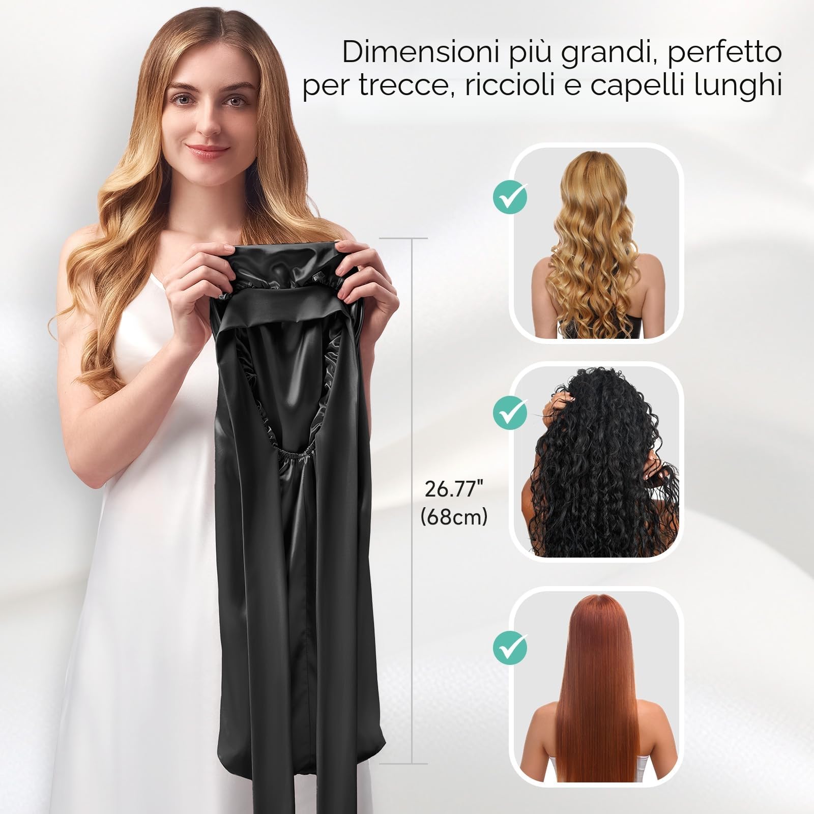 Umisleep 22 Momme 100% Seta di gelso, Double Face, Morbido Berretto da Notte per Capelli voluminosi, Traspirante, Fascia Larga Regolabile