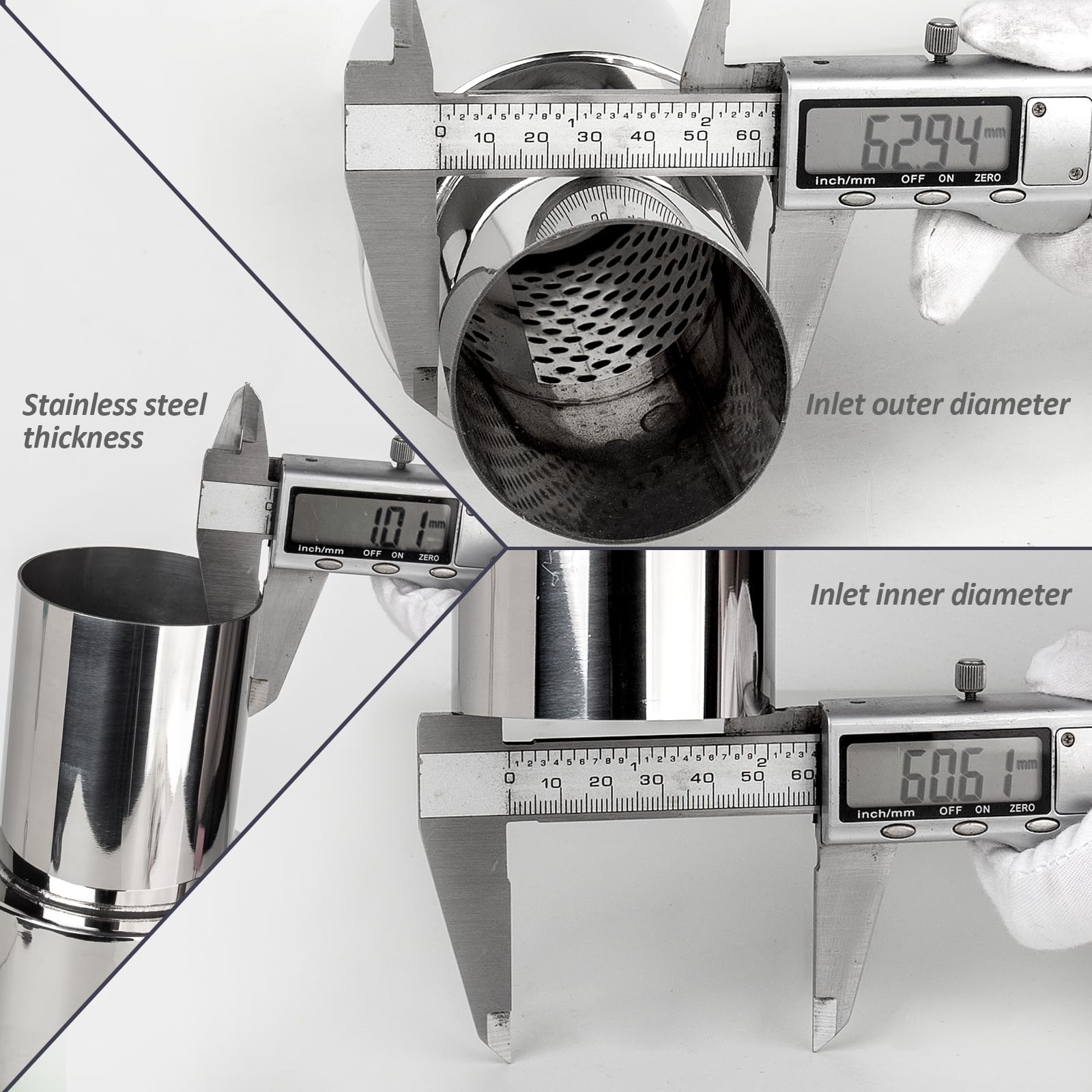 Catekro Silenziatore di scarico ingresso 63mm, Silenziatore finale in acciaio inossidabile Scarico sportivo ingresso 2,5" uscita 2,5" Silenziatore finale di scarico da 11 pollici Risonatore Ricambio