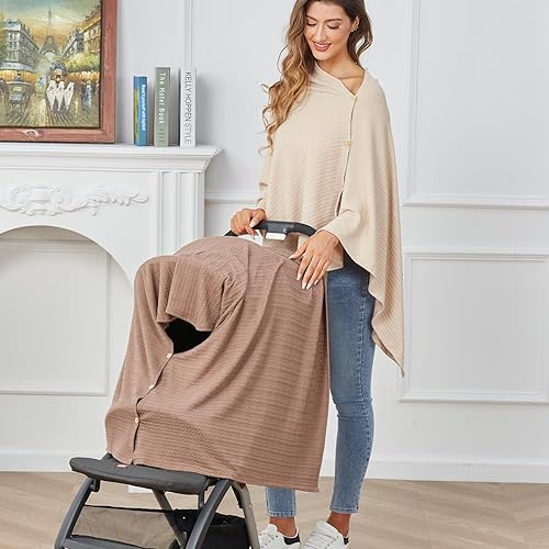 Miniatura 6 de Funda de lactancia para lactancia materna, de algodón orgánico, manta cálida y acogedora, transpirable y suave, cuello ancho con elástico para una