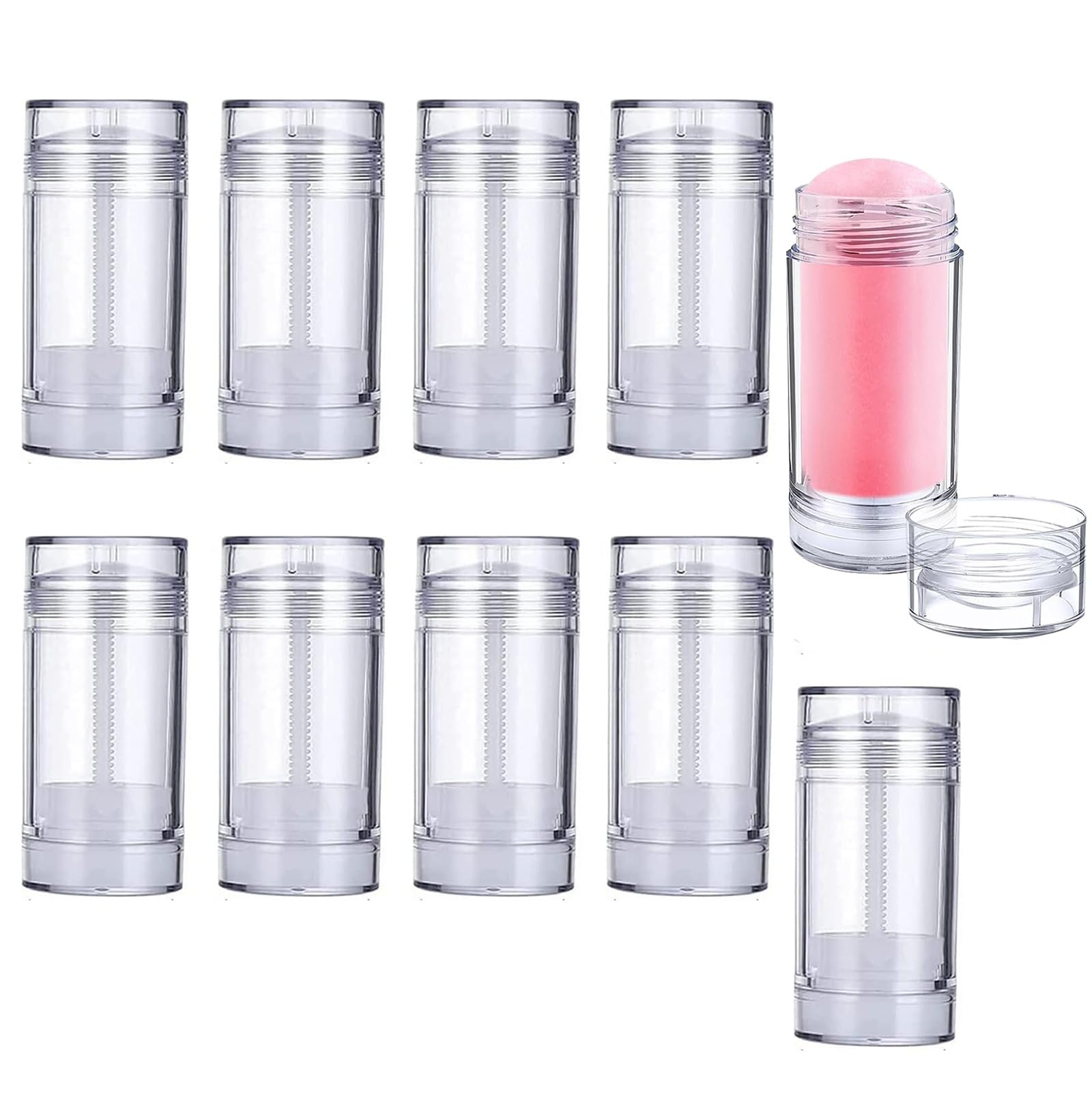 10 Pack 75ml 2.5 oz Round Empty Deodorant Containers Twist Up Bottom Filling Sticks Clear Empty Lip Balm Tube Refillable Deodorant Bottles for Homemade DIY Deodorant Lipstick Crayon Chapstick