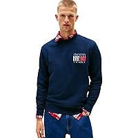 Tommy Jeans Uomo Felpa Flag Crew con Scollo Rotondo, Blu (Dark Night Navy)
