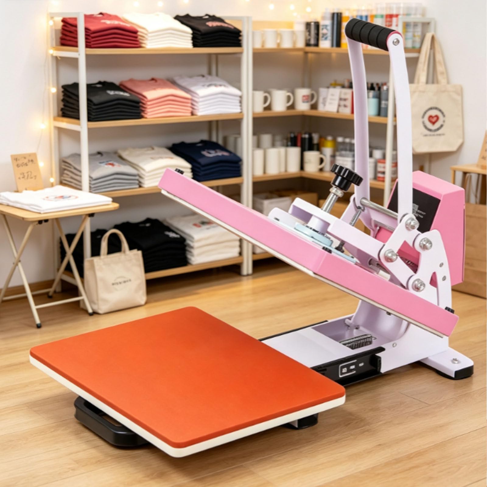 Macchina per Termostampa su T-Shirt, Pressa A Sublimazione A Conchiglia con Piastra in PTFE, Timer da 0 A 999 Secondi E Piastra A Pressione Uniforme, Macchina per Stampa A Caldo da 900 W