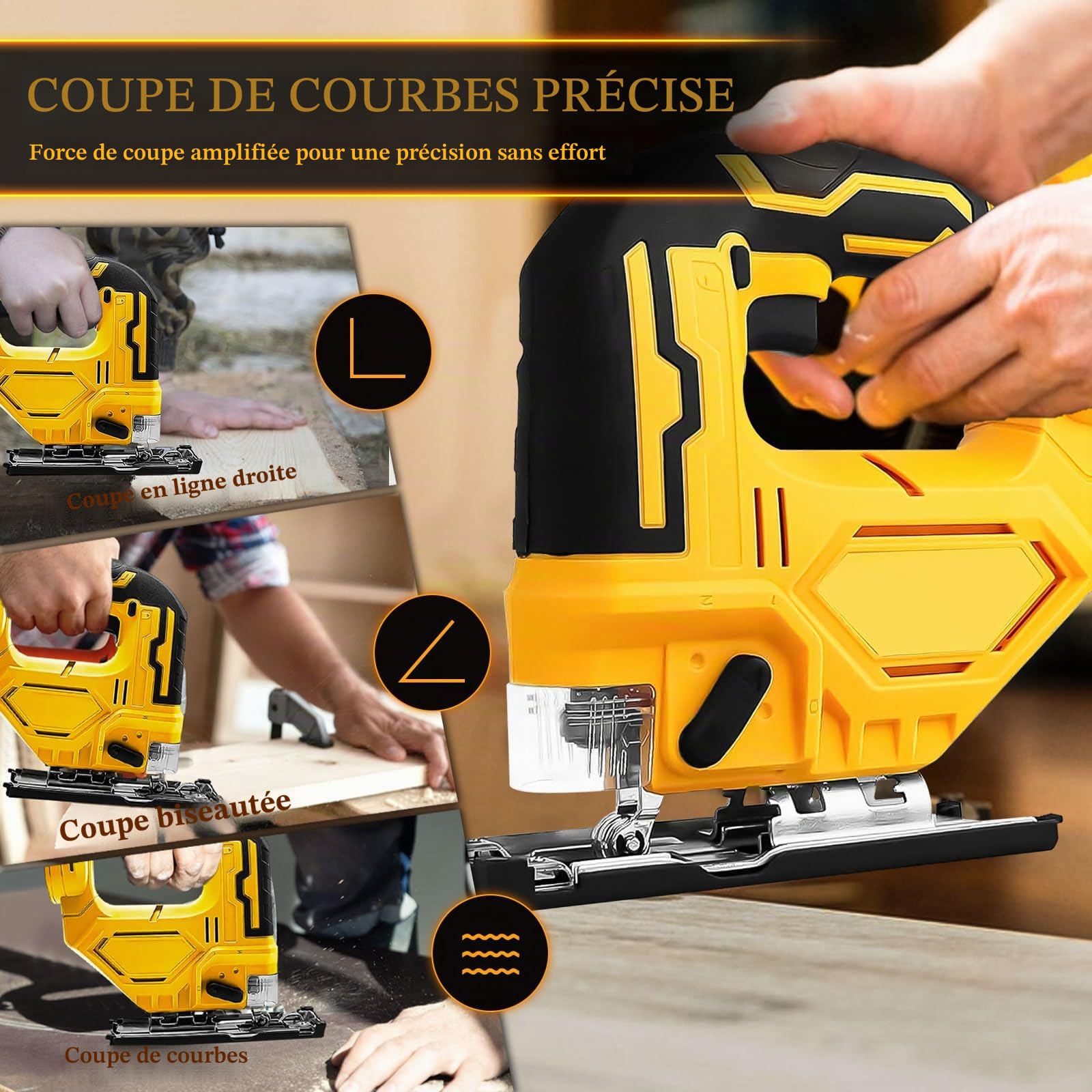 Scie sauteuse Dewalt 18/20 V, 400 W, 2900 tr/min, coupes biseautées 45°, 3 actions orbitales, lames pour droite/courbe/cercle