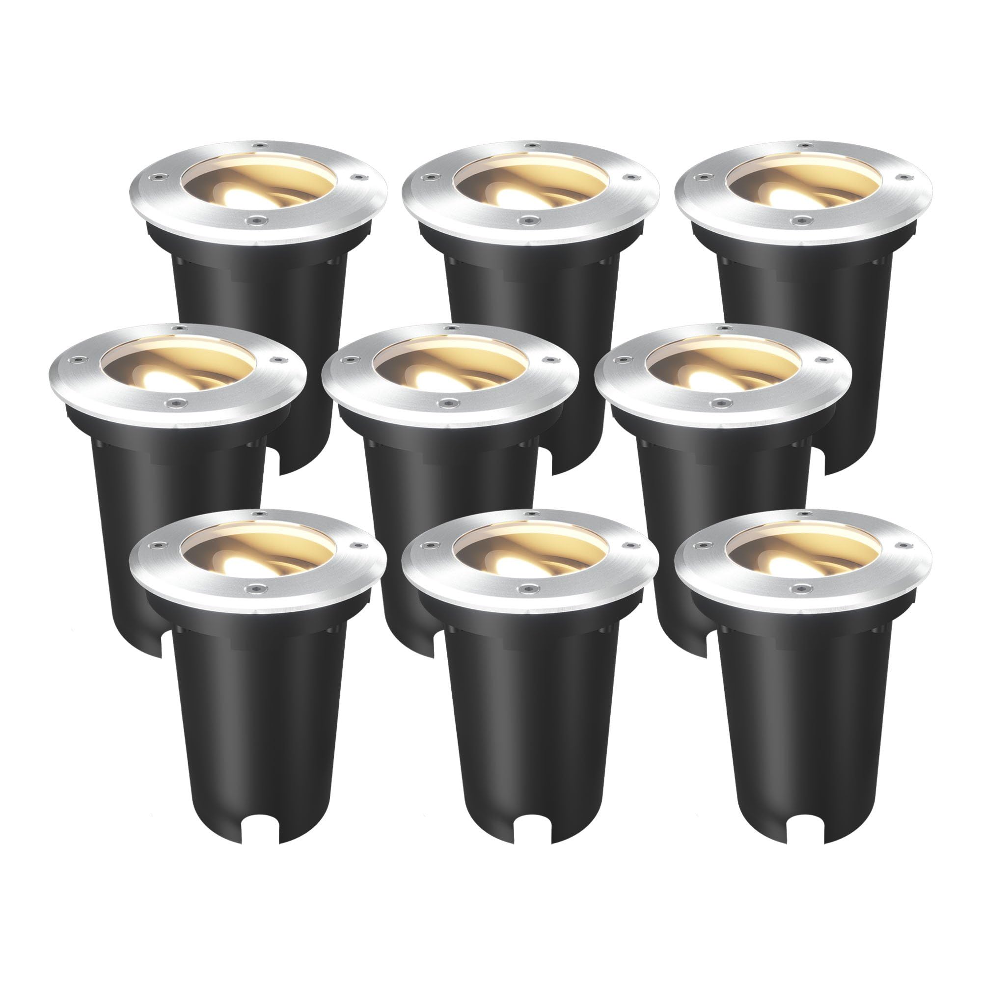 Ledvion Black - 9X Round Led Ground Recessed Lights, Gu10, Stainless Steel, Ip67, 1M Cable, Adjustable, Outdoor Lighting