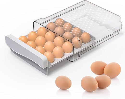 Deecam Portauova Frigorifero 20 Uova, Porta Uova da Frigo, Contenitori per Uova a Cassetto in Plastica, Ideale per Cucine, Frigoriferi e Picnic