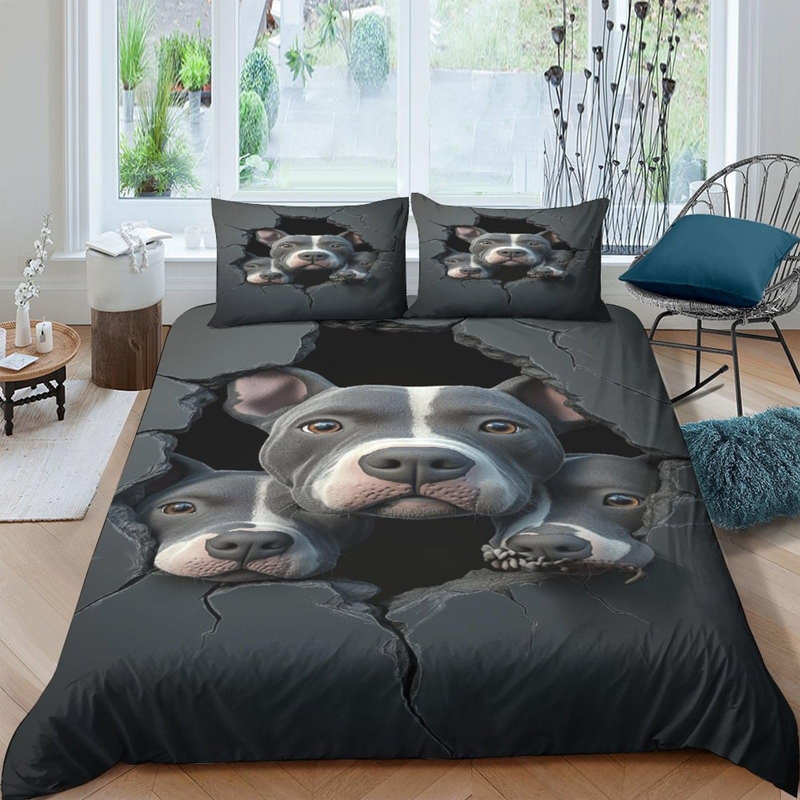 Ctjqhvkz Style-3 3D Printed Black Pitbull Fitted Sheet Microfiber Animal Graphic Bed Cover For Bedroom Guest Room Mattress Decor Single（135X200cm）