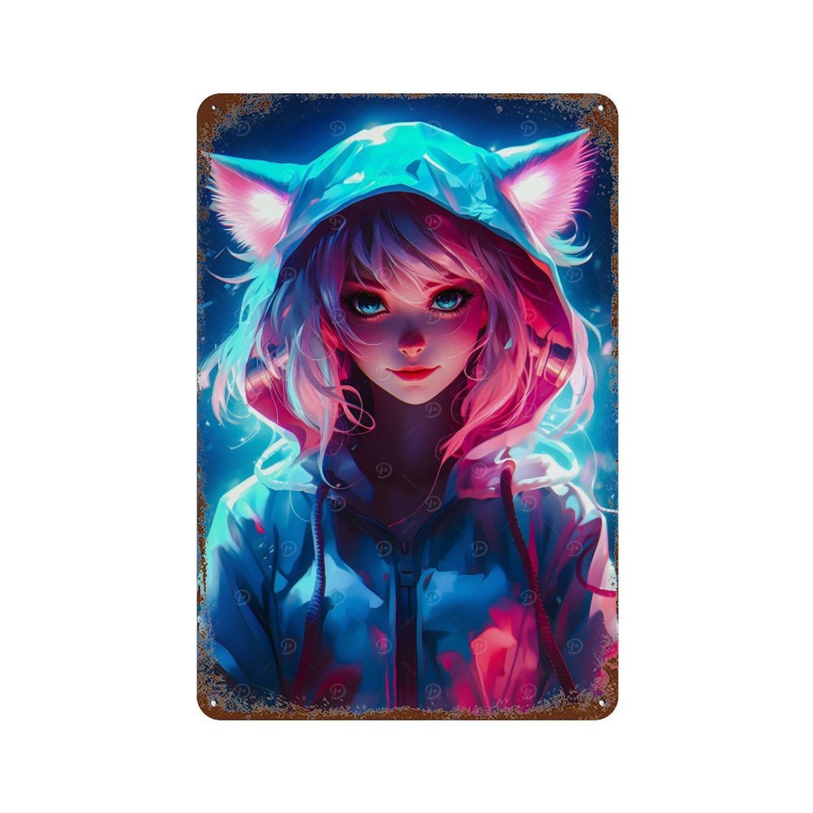 Cute Cat Girls Neon Decorative Tin Sign 11.8"x7.9", for Bistro, Counter And Cafe Decor, Novelty Wall Decor