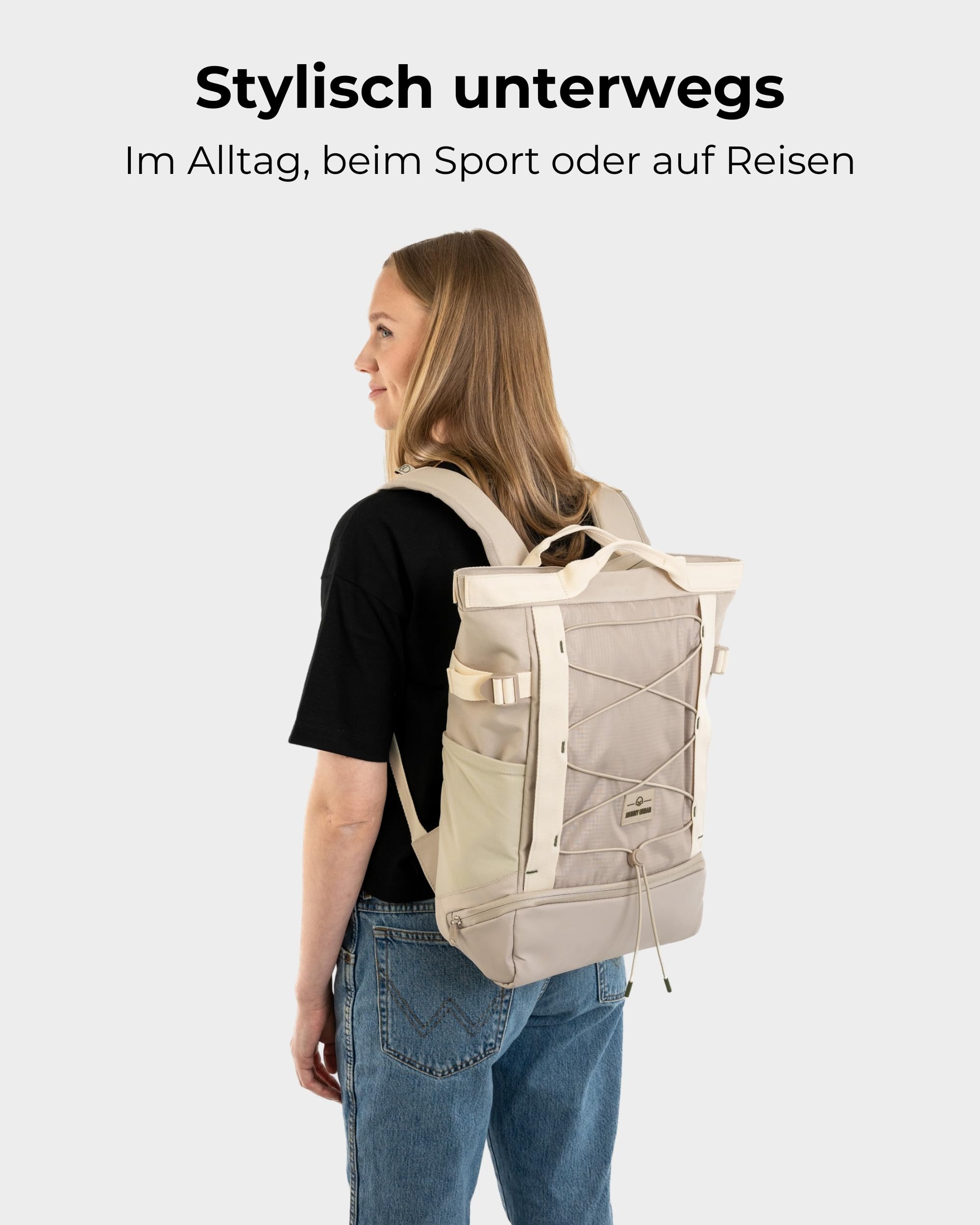 Johnny Urban Rucksack für Herren & Damen Beige - Harper - Daypack für Freizeit Sport Alltag - Tagesrucksack mit vielen Fächern - 16 Zoll Laptopfach & Trolley Strap - Wasserabweisend