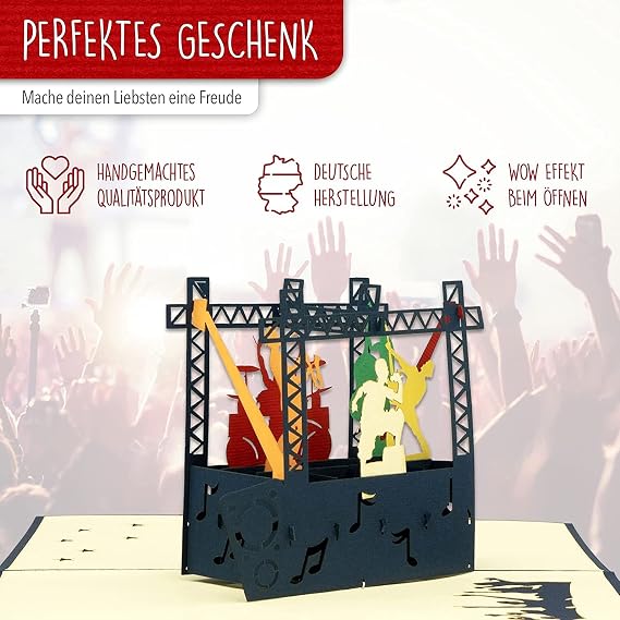 POP-UP Gutscheinkarte – 3D Geschenkgutschein für Konzert Festival & Musik-Event – Geburtstagskarte & Klappkarte N339