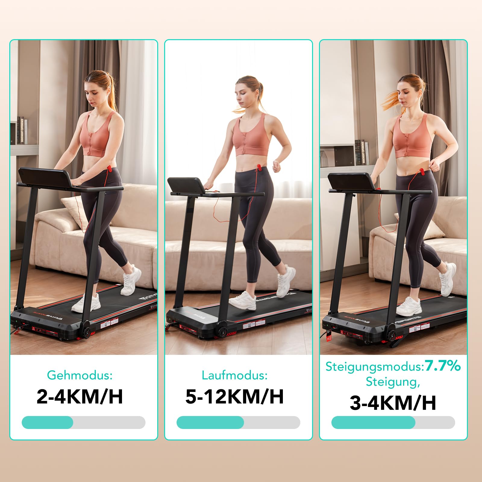 CITYSPORTS Elektrisches Laufband,Klappbares Laufband für Zuhause bis 12 km/h,mit LED-Anzeige,APP und 360° Tablet Holder,kompakte Walking Pad für Zuhause und Büro