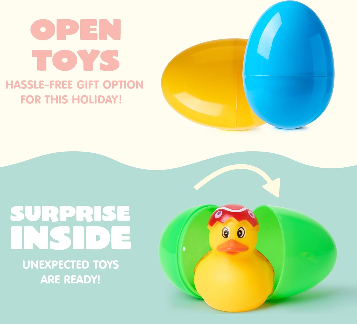 JOYIN 24 Pcs Prefilled Easter Eggs with Rubber Ducks, Variety Duckies for Easter Egg Hunt, Kids Basket Stuffer, Bath Toy Party Favors, Classroom Prize Supplies