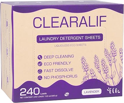 CLEARALIF Laundry Detergent Sheets 120 Sheets Up to 240 Loads, Lavender - Great For Apartments, Dorms,Eco Friendly