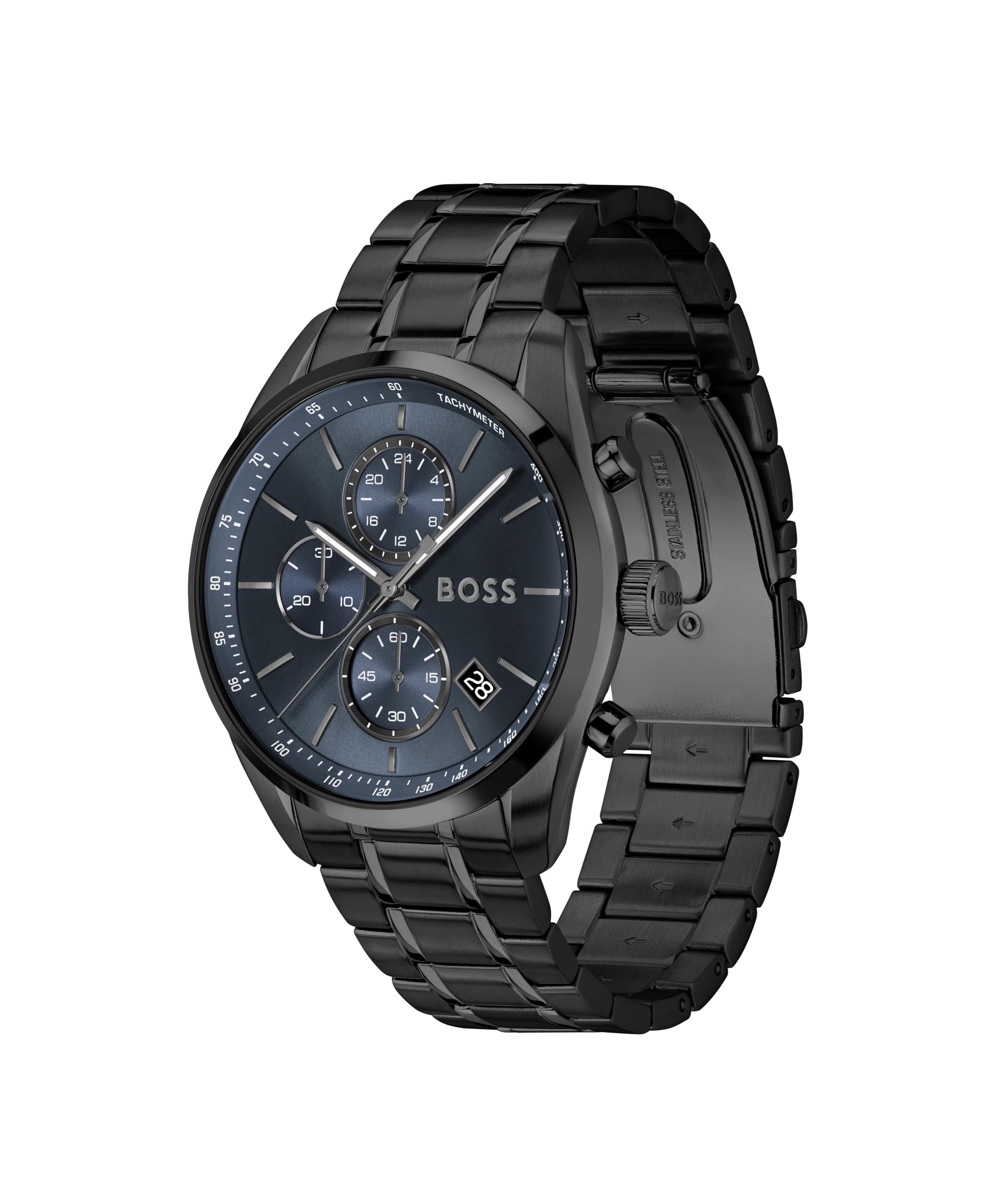 BOSS Chronographen-Quarzuhr mit Kalender für Herren Kollektion Grand Prix 44 mit Edelstahl- oder Lederarmband