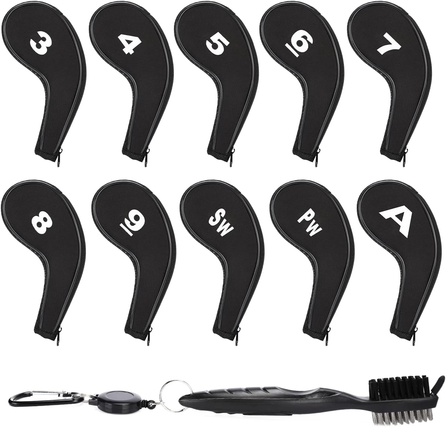 Lybile 12Pcs/Set Golf Iron Head Covers,Golf Iron Covers Set with Golf Club Brush Groove Cleaner