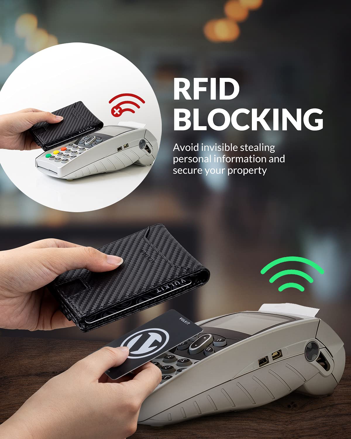 VULKIT Mens Card Wallet Leather RFID Blocking Credit Card Holder with ID Window & Pull Tab