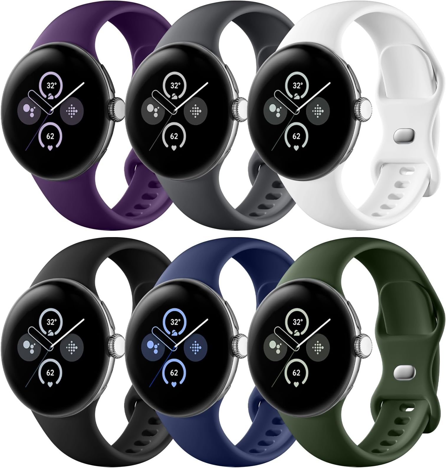 Maledan 6 Pack Bands Compatible for Google Pixel Watch 4/3 41mm 45mm Bands/Google Pixel Watch 2 Bands Men Women, Stylish Breathable Replacement Sport Wristbands for Smartwatch 1/2/3/4, S