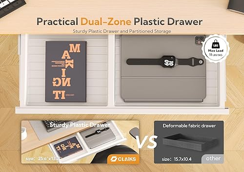 Miniatura 4 de Claiks Escritorio de pie con cajones, escritorio eléctrico de pie con altura ajustable, estación de trabajo para computadora, 55 pulgadas, natural