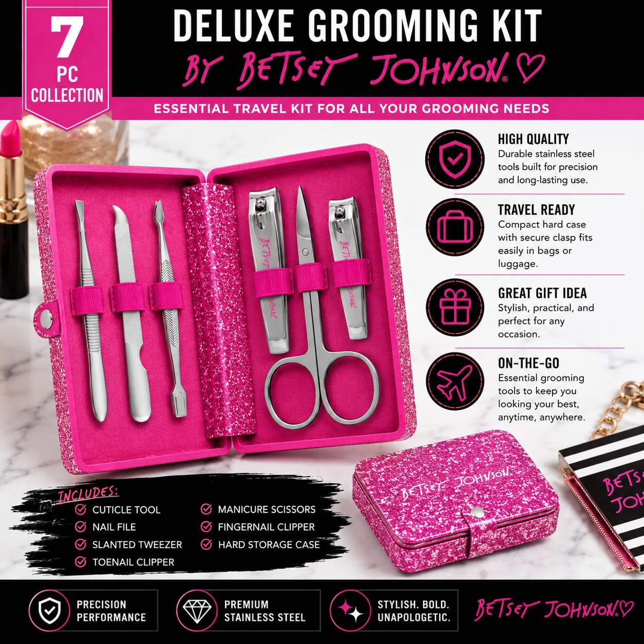 Betsey Johnson 7-Piece Manicure Kit for Women with Travel Case image 3