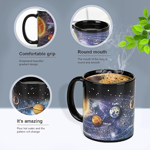 Miniatura 8 de MUGKISS Tazas de café del sistema solar de 11 onzas, taza que cambia de color, regalo de Navidad para todos los fanáticos del espacio masculinos que
