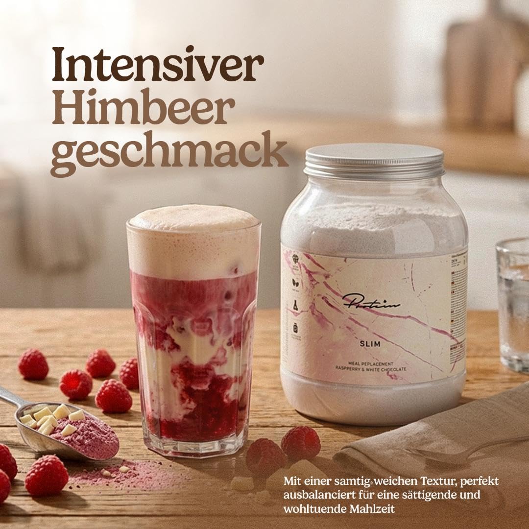 Protein Slim Mahlzeitenersatz | 20g, 26 Vitamine & Mineralstoffe | Zum Abnehmen | Kalorienarmer Shake | 34 Portionen | Himbeere & Weiße Schokolade