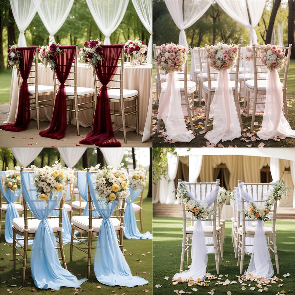 10 Stück Stuhl Husse Hochzeit Stuhlhussen Set Chiffon Stoff Stuhlbezug Stuhlschärpen Dekostoff Stuhl Band Stuhlhusse Dekoration für Hochzeit Zeremonie Event Party Weiß