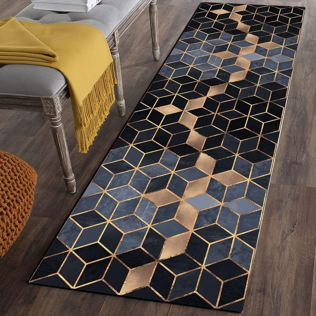 Runner Rugs for Hallway Black 2'X2' Geometric Non-Slip Washable Kitchen Long Carpet, Indoor Corridor Short Pile Entrance Decor Mat
