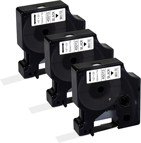 UNOKA Cinta de etiquetas A45013 compatible con Dymo Black on White Label Maker Recambios de 12 pulgada x 23 pies 45013 S0720530, cintas de 0.472 in