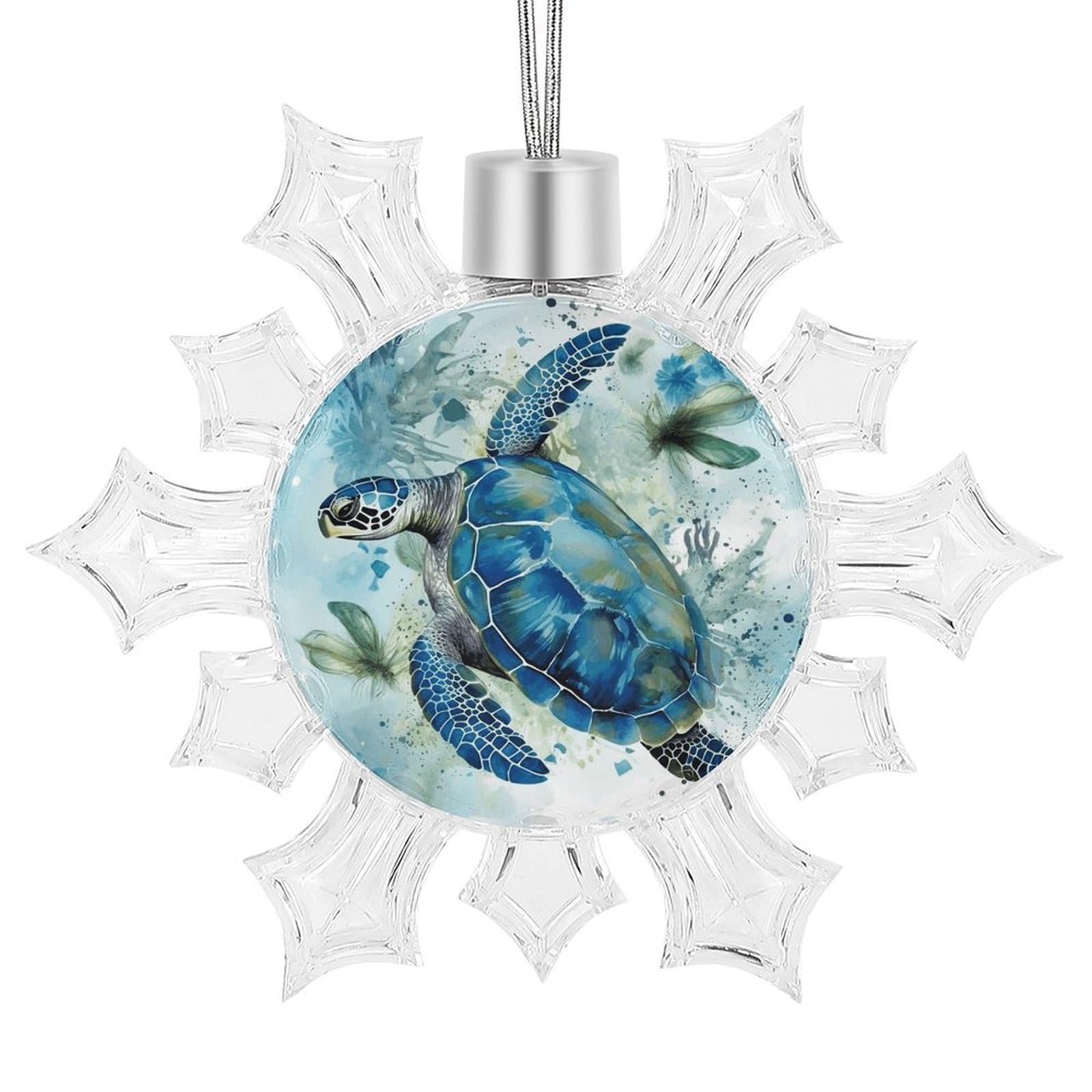 Sea Turtle-Blue Snowflake Decorations, Winter Snowflake Ornaments Christmas Party Decorations Christmas Tree Decorations for Xmas Tree Winter New Year Party Supplies