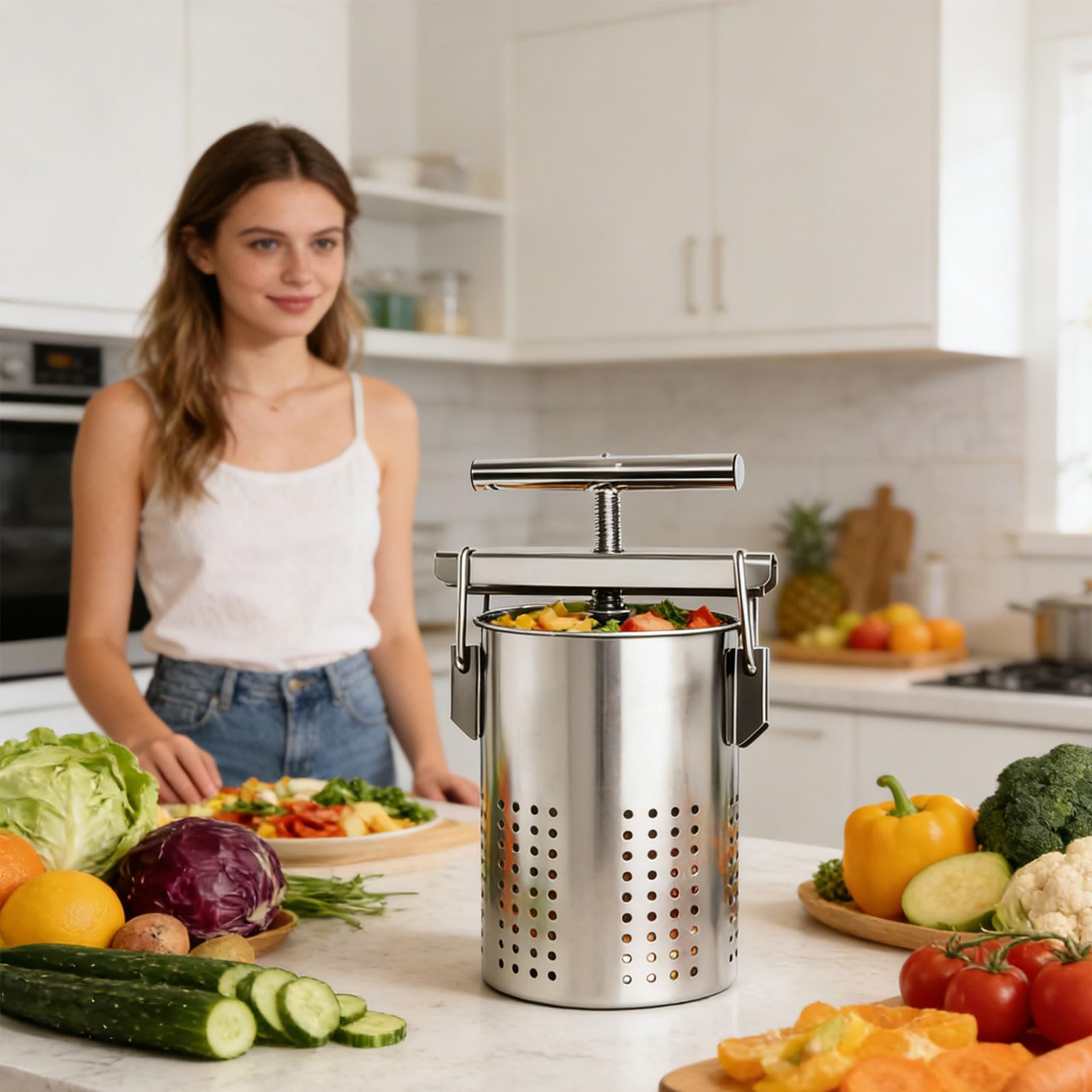 Essiccatore da 2,5 litri in acciaio inox per uso alimentare, per formaggio e spezie, con pressa ergonomica multiuso