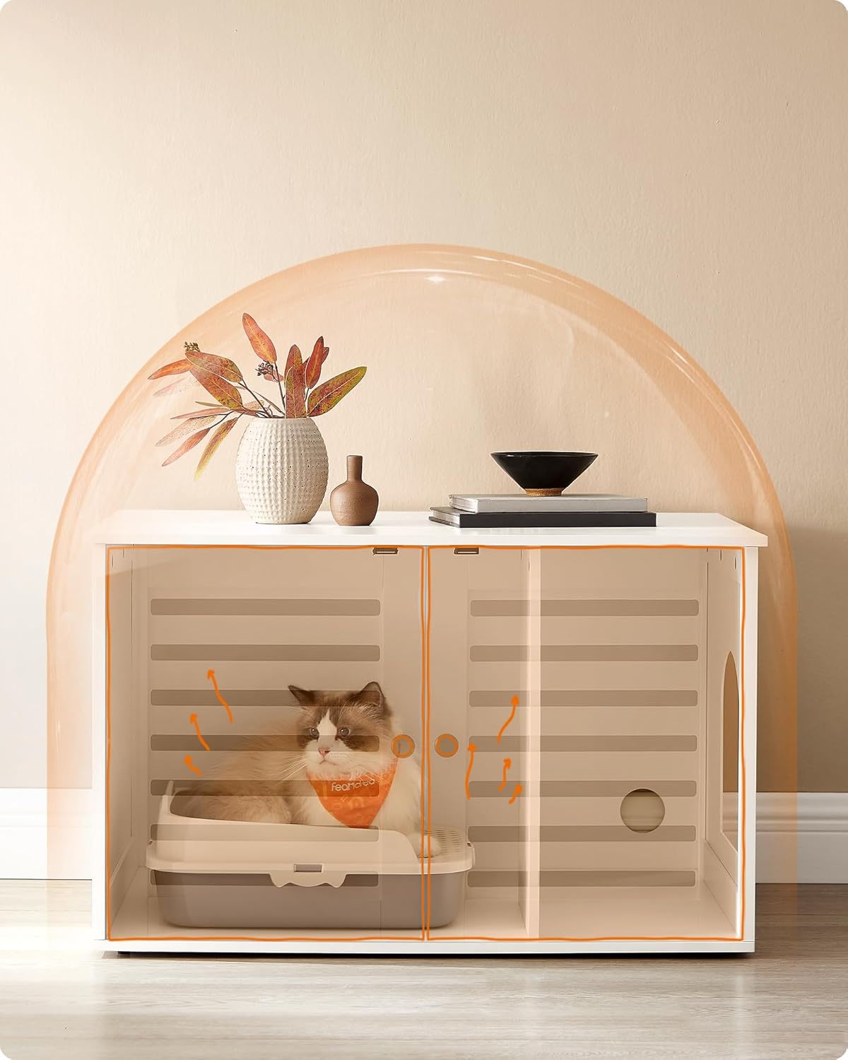 Diagram showing airflow within the Feandrea Cat Litter Box Enclosure for odor control.