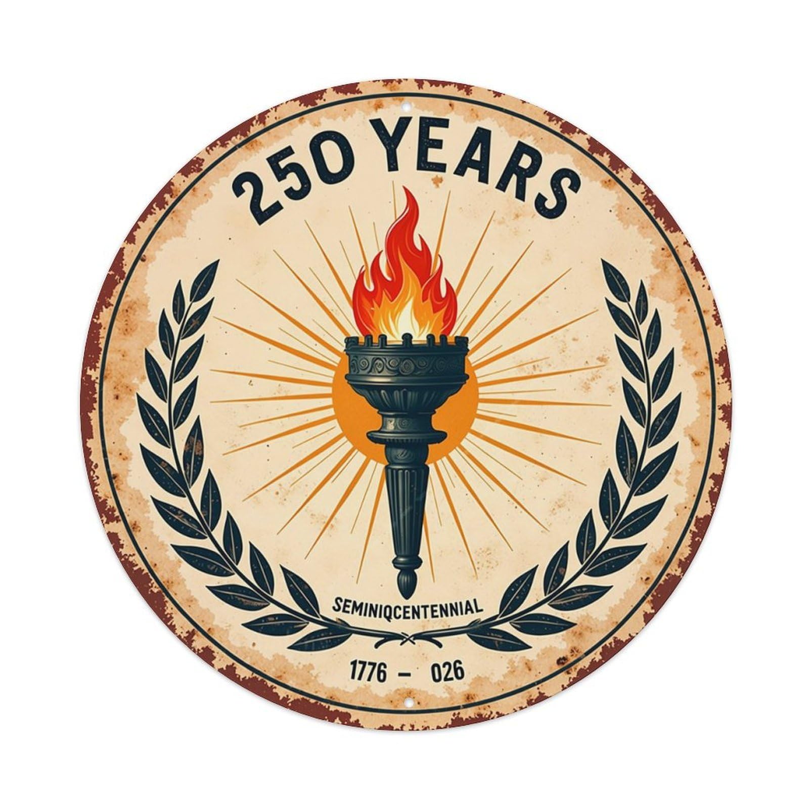 Vintage Torch Laurel Wreath Emblem Tin Sign Metal Poster Vintage Metal Signs for Home Man Cave Bar Cafe Kitchen laundry room Wall Decorations 8x8 inches