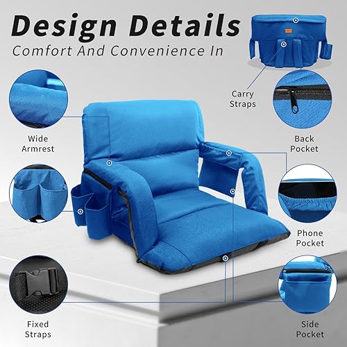 Miniatura 5 de Asientos de estadio con soporte para el respaldo, sillas anchas de estadio con respaldo y cojín, asientos de estadio estilo sofá, 6 posiciones