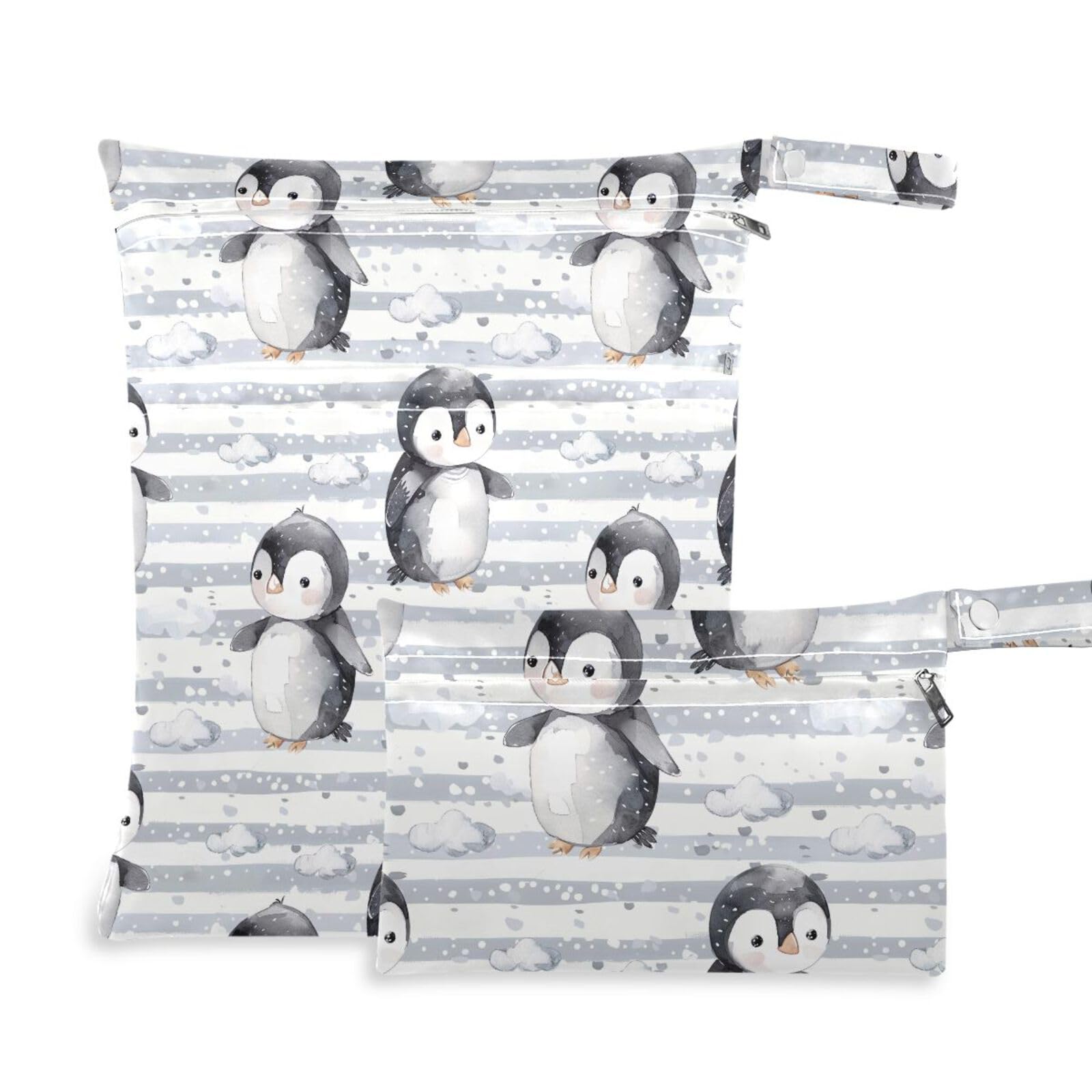Coikll Wet Dry Bags for Cloth Diaper 2 Pack Waterproof Yoga Gym Bag for Swimsuit Wet Clothes Baby Items-?Cute Penguin?