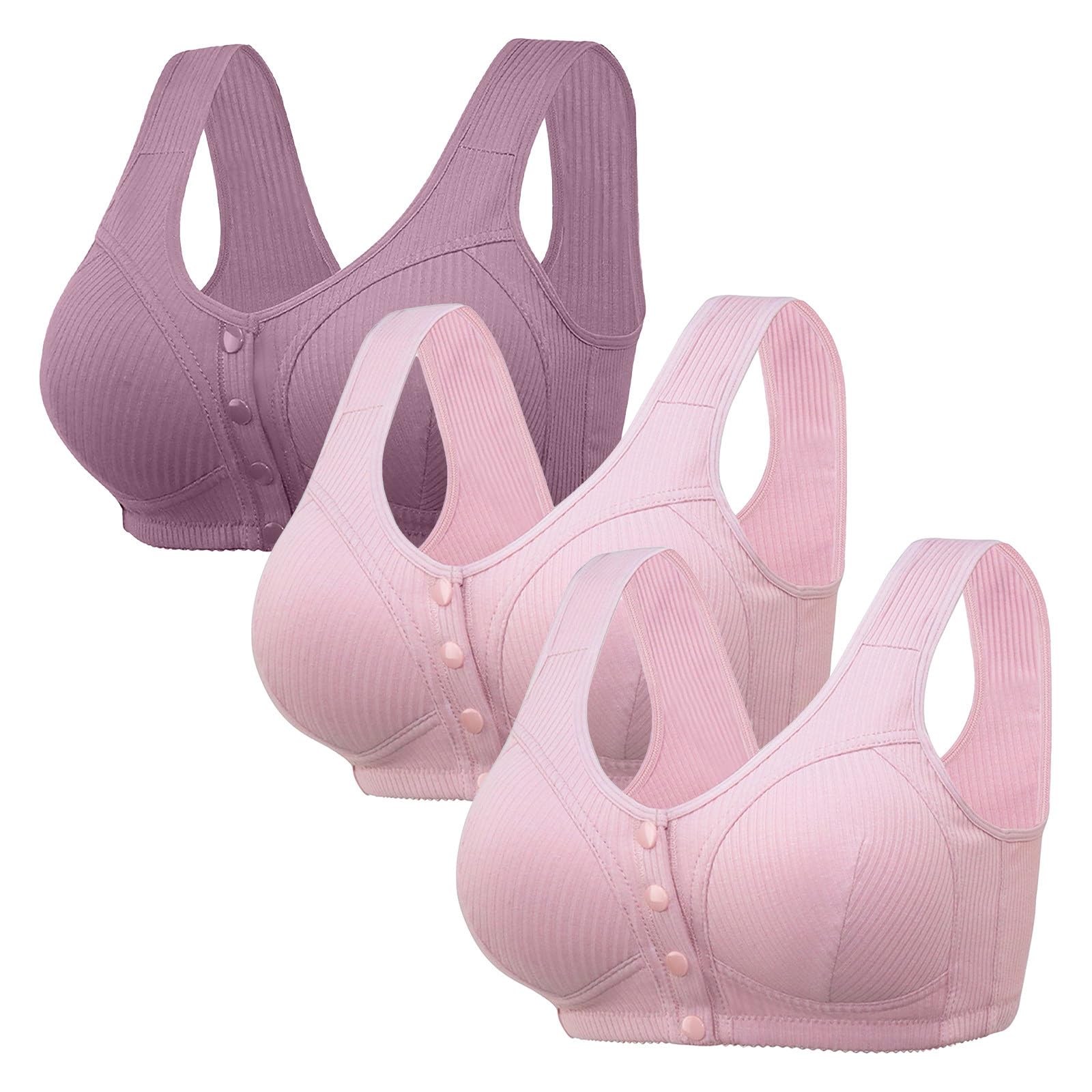 Sujetadores push up para mujer, paquete de 3 bralettes acanalados para mujer, extensores adicionales, brasier de cobertura completa, ropa interior sin costuras, brasier con botón frontal, lencería