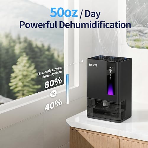 Miniatura 2 de Deshumidificadores para el hogar, deshumidificador para dormitorio, baño, sótano con apagado automático, deshumidificador silencioso de doble